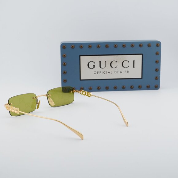 Gucci GG1808S 002 Rectangle Sunglasses - Gold/Green with GG pattern Mirror main image 10
